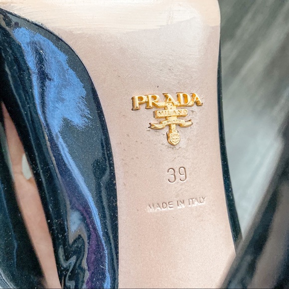 Prada Black Peep Toe Classic Glossy Black Pumps 39 - Picture 7 of 9